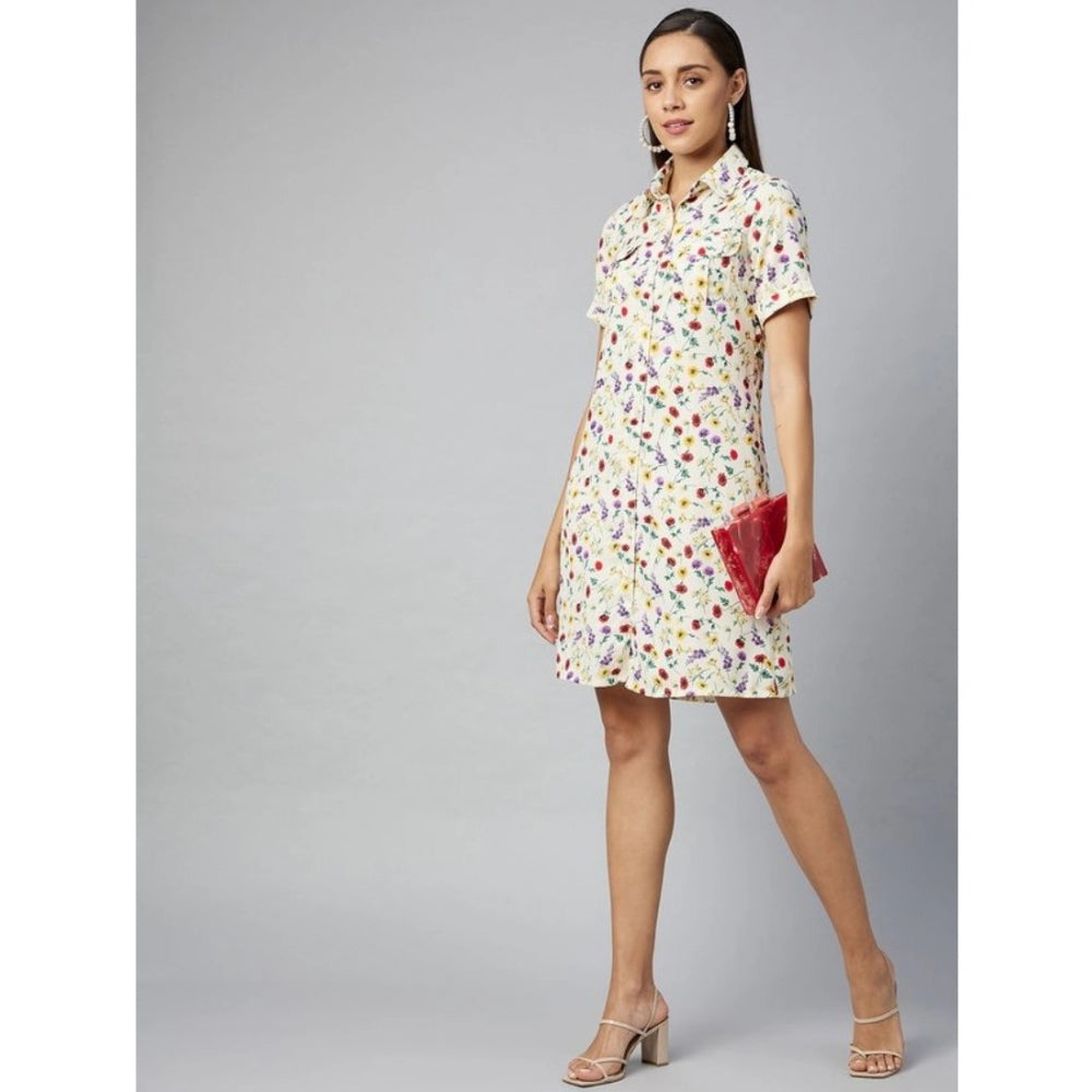 Appealing Polyester Floral Short Sleeve Above Knee Dress