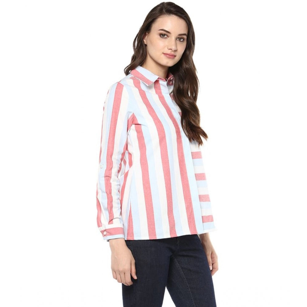 Fabulous Cotton Striped Roll Up Sleeve Regular Top