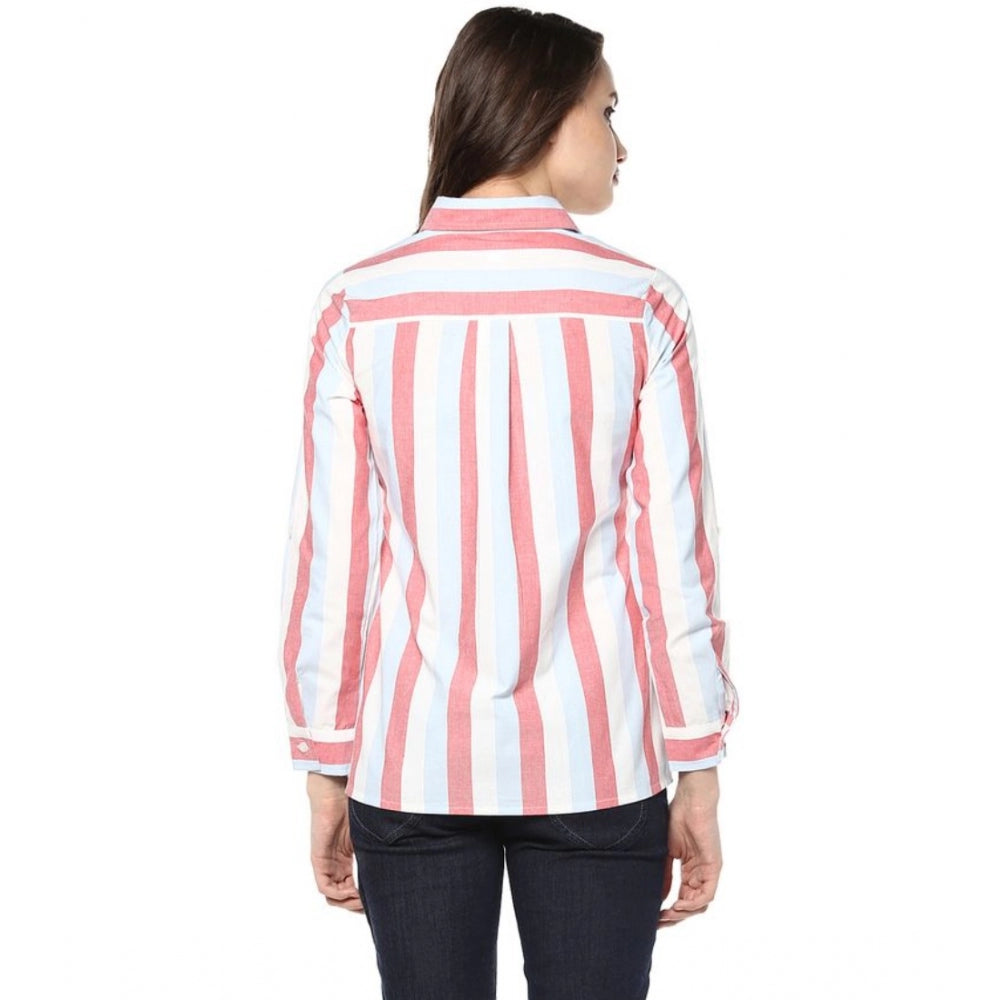 Fabulous Cotton Striped Roll Up Sleeve Regular Top