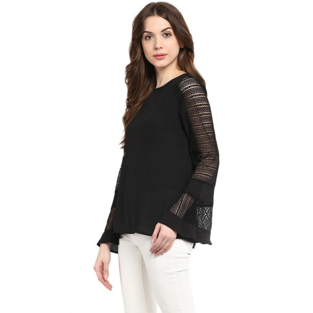 Appealing Polyester Georgette Self Design Bell Sleeve Regular Top