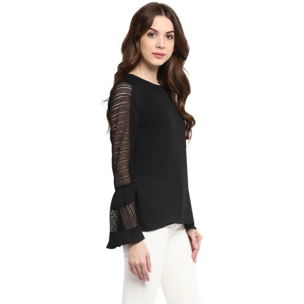 Appealing Polyester Georgette Self Design Bell Sleeve Regular Top