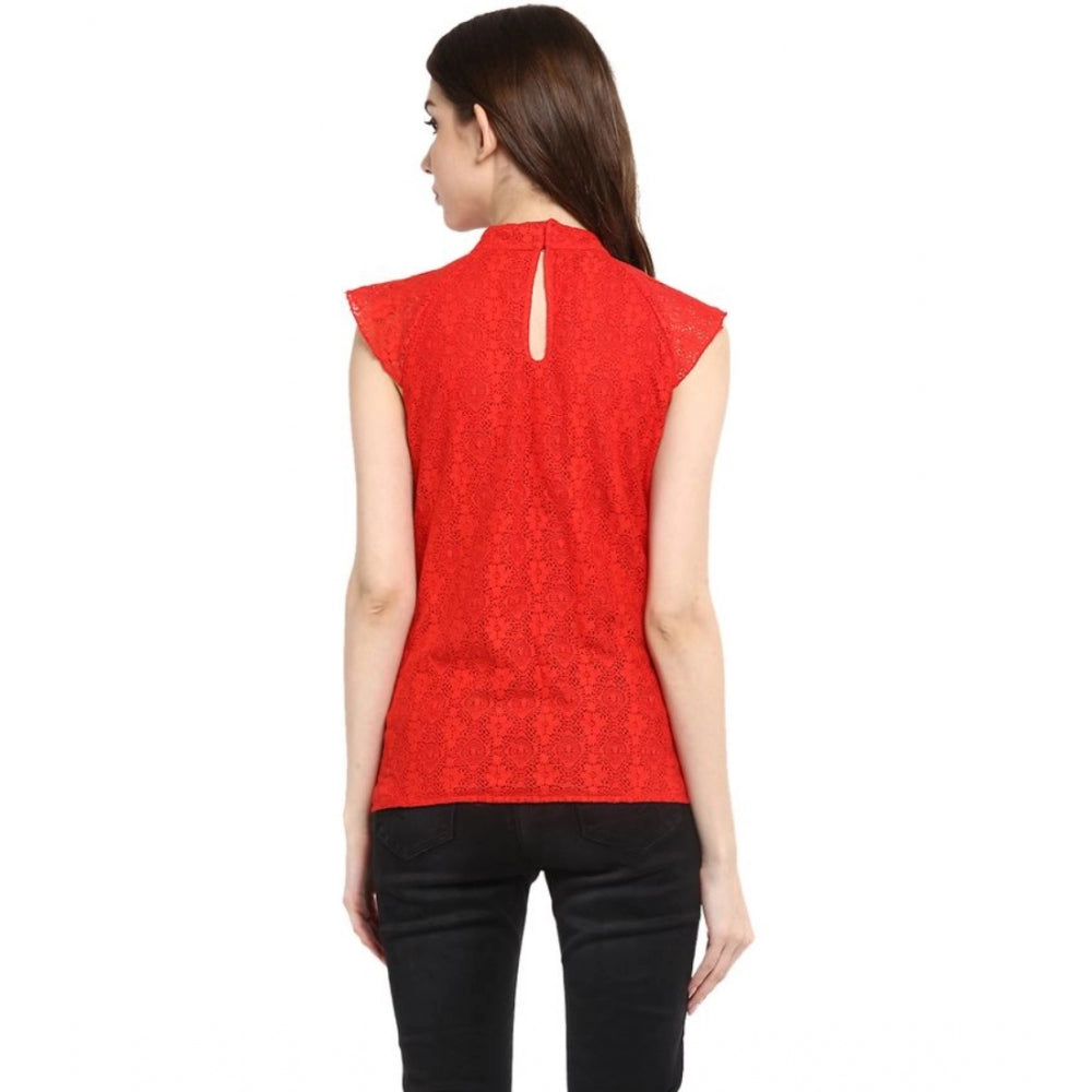 Fantastic Cotton Lace Embellished Cap Sleeve Regular Top