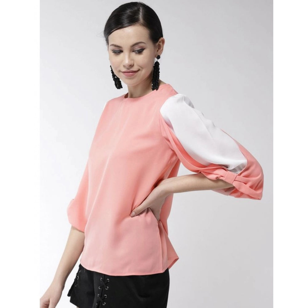 Sophisticated Polyester Colour Block Slit Sleeve Top