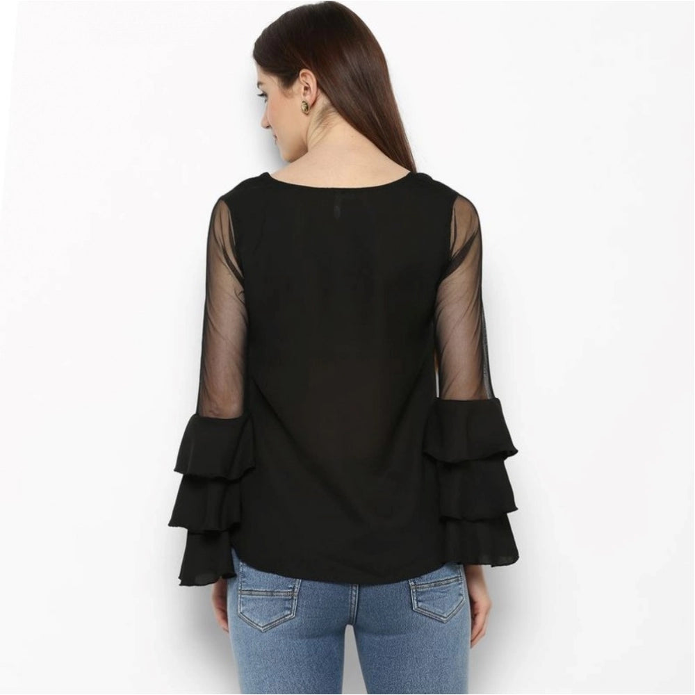 Modish Polyester Solid Tier Sleeve Top