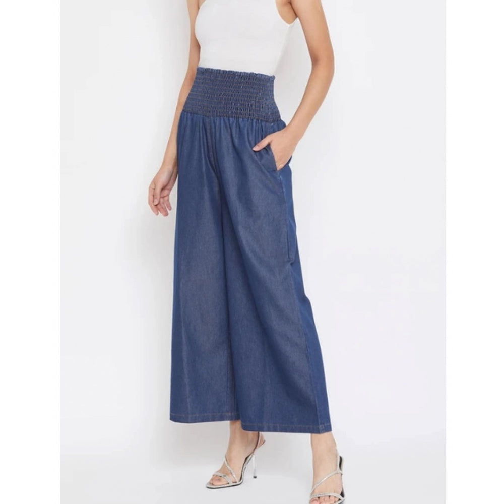 Glorious Denim Solid Smocked Trousers