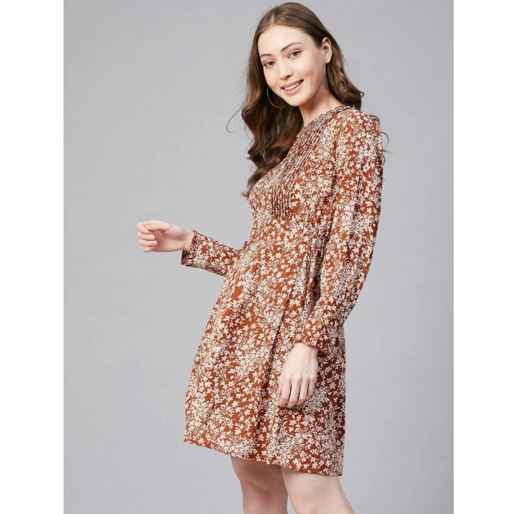 Sophisticated Polyester Floral Long Sleeves Above Knee Dress