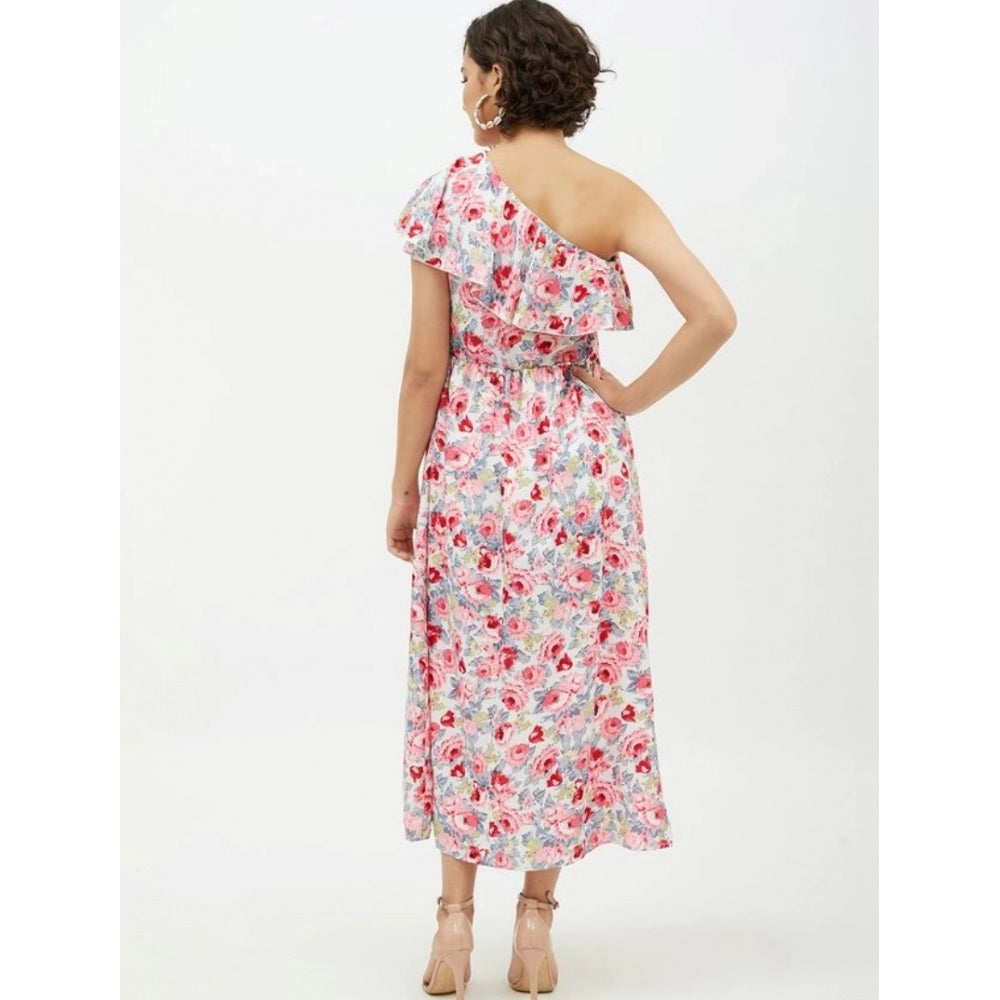 Appealing Polyester Floral One Shoulder Calf length Dress