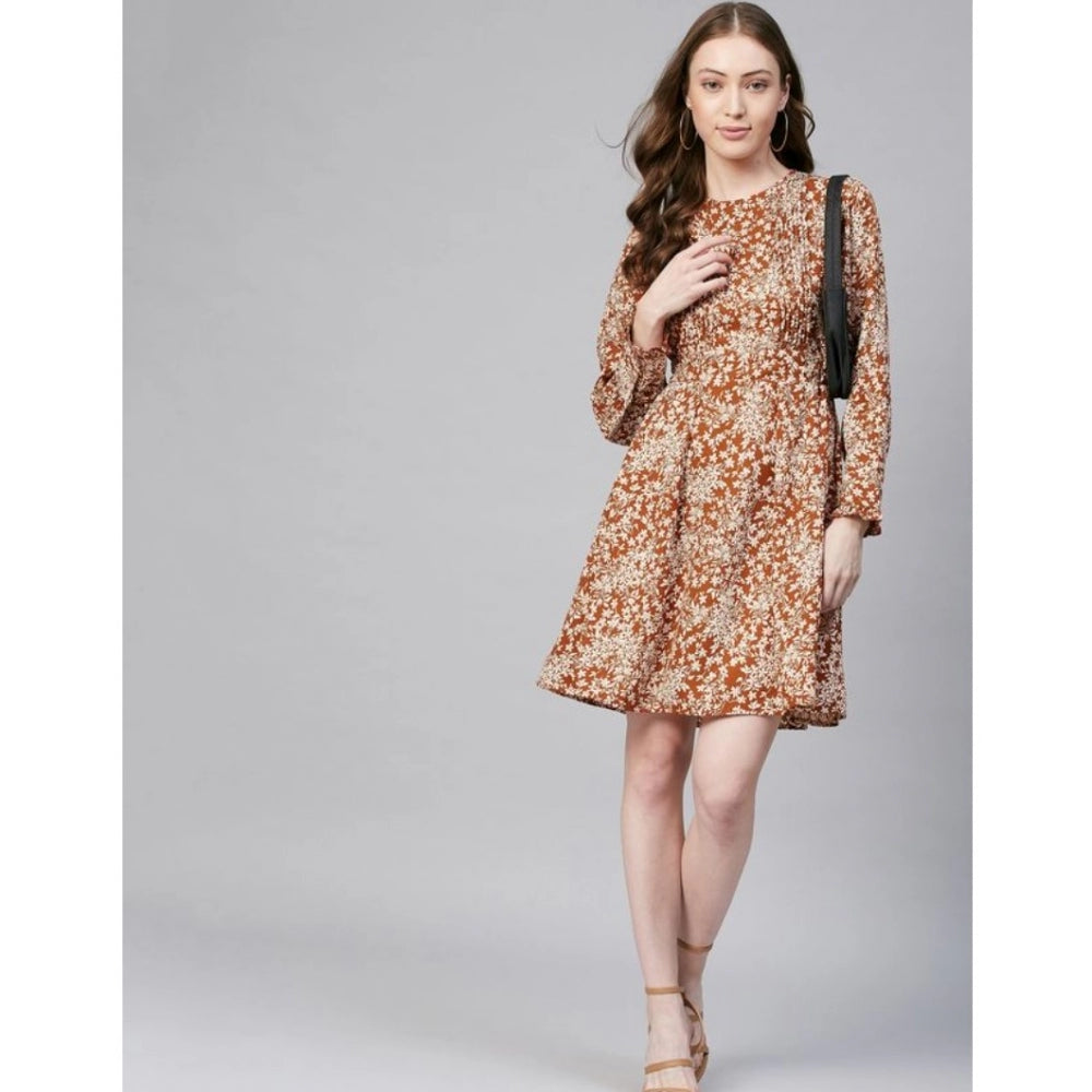 Sophisticated Polyester Floral Long Sleeves Above Knee Dress