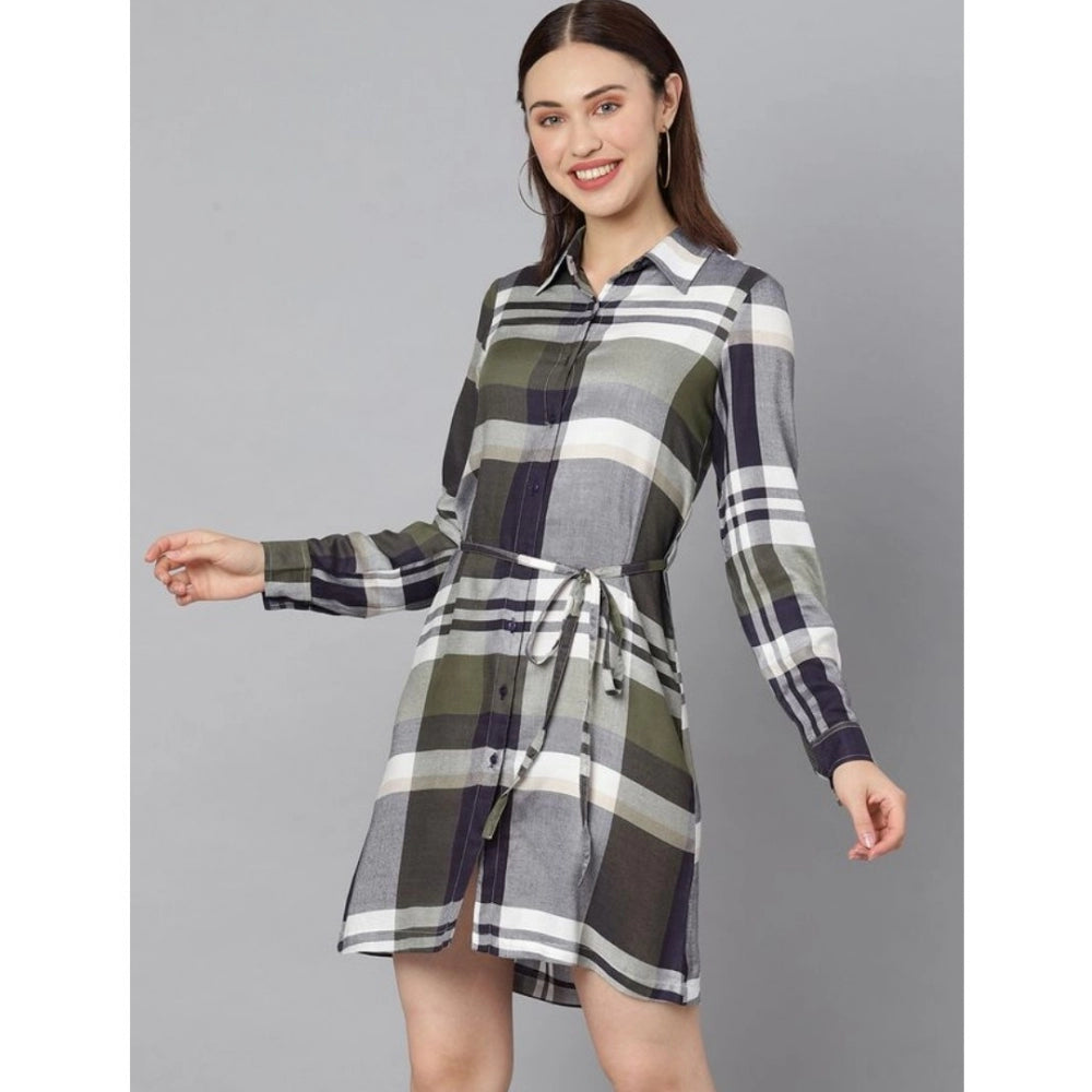 Fantastic Cotton Checkered Long Sleeves Above Knee Dress