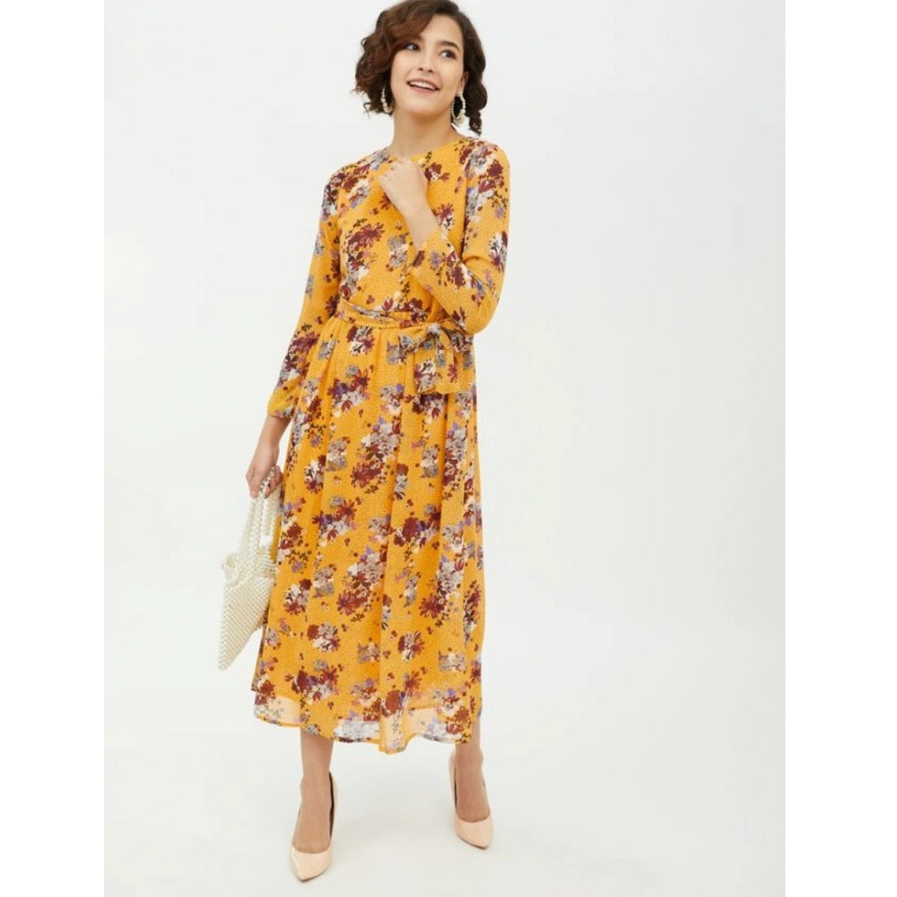 Sophisticated Polyester Floral Long Sleeves Calf length Dress