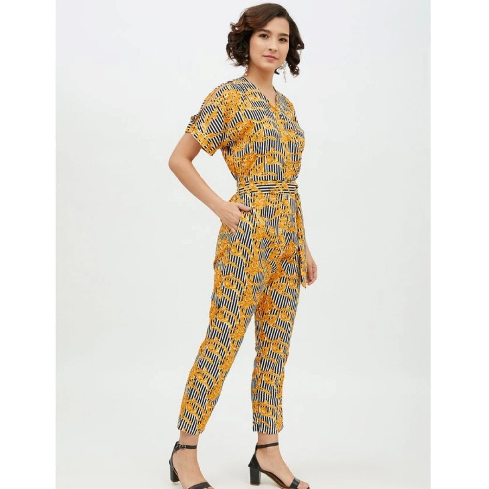 Dashing Polyester Printed Half Sleeve Long Jumpsuit