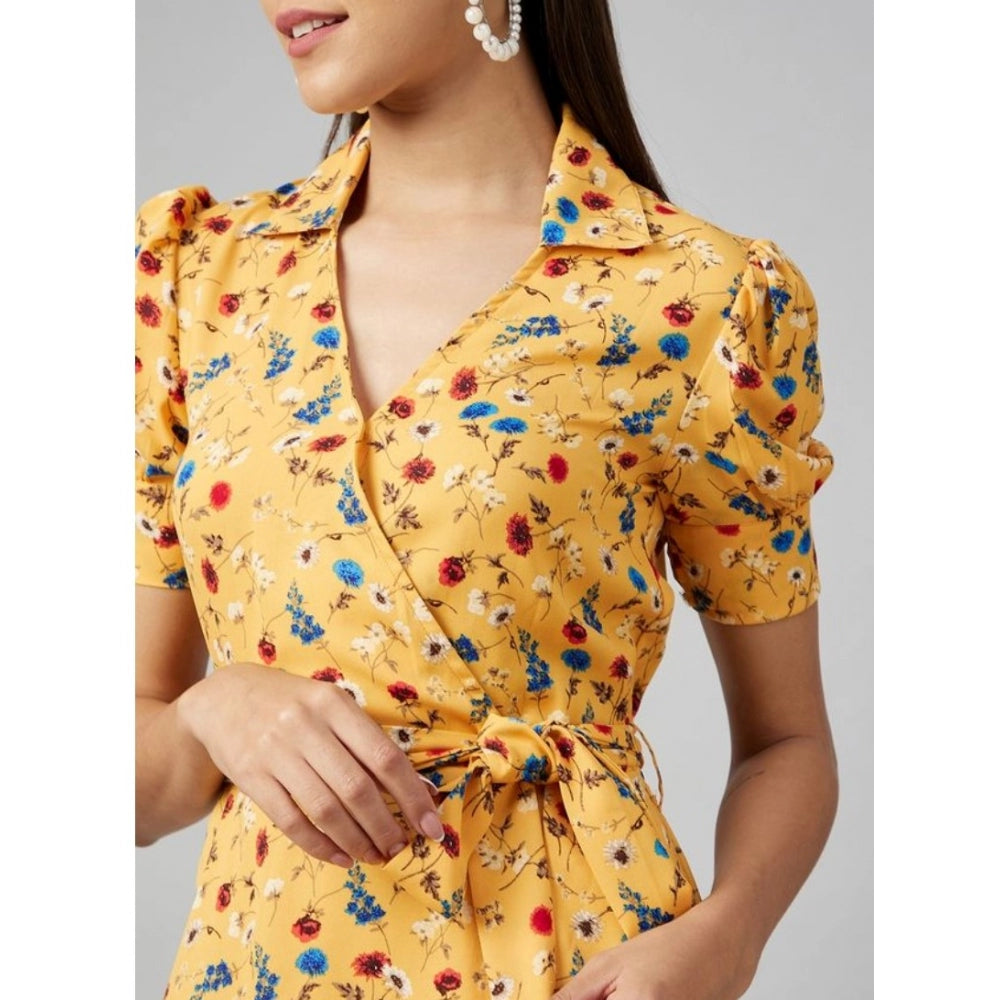 Appealing Polyester Floral Short Sleeve Above Knee Dress