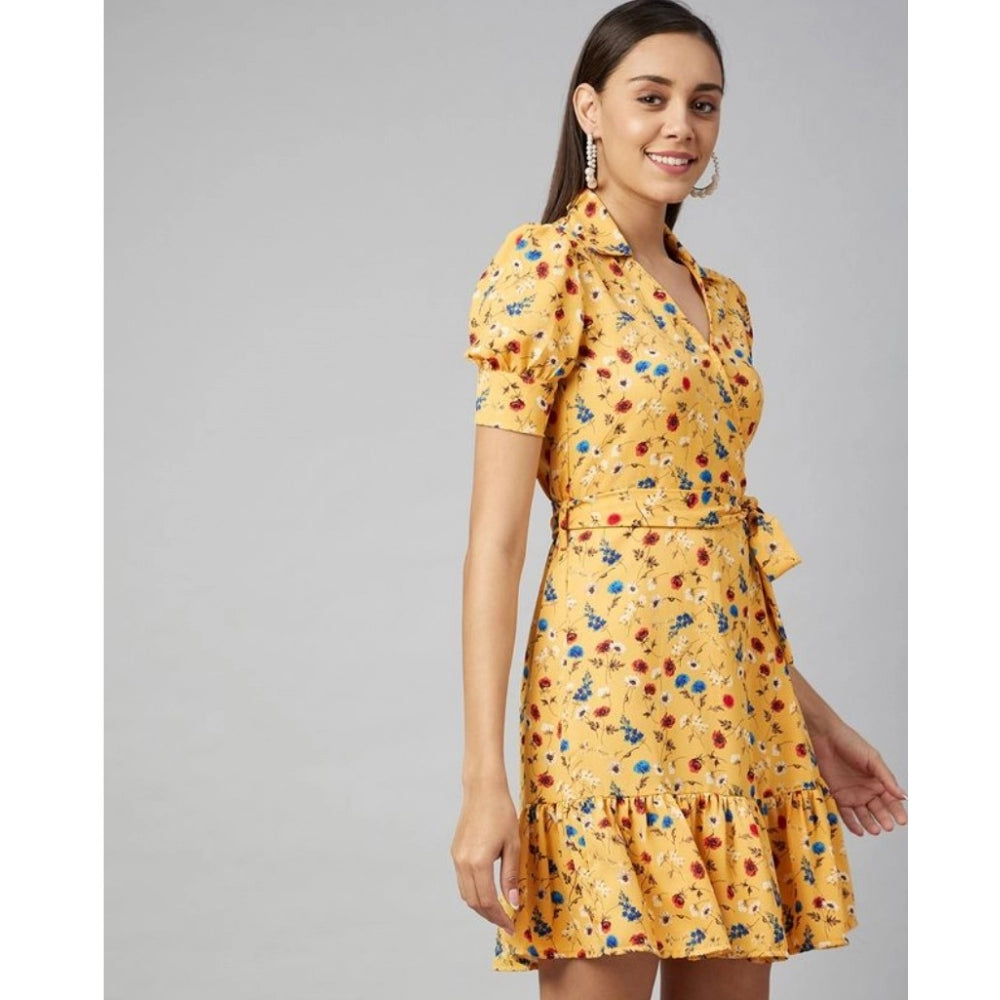 Appealing Polyester Floral Short Sleeve Above Knee Dress