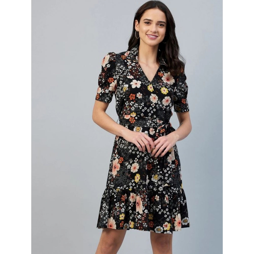 Appealing Polyester Floral Short Sleeve Above Knee Dress