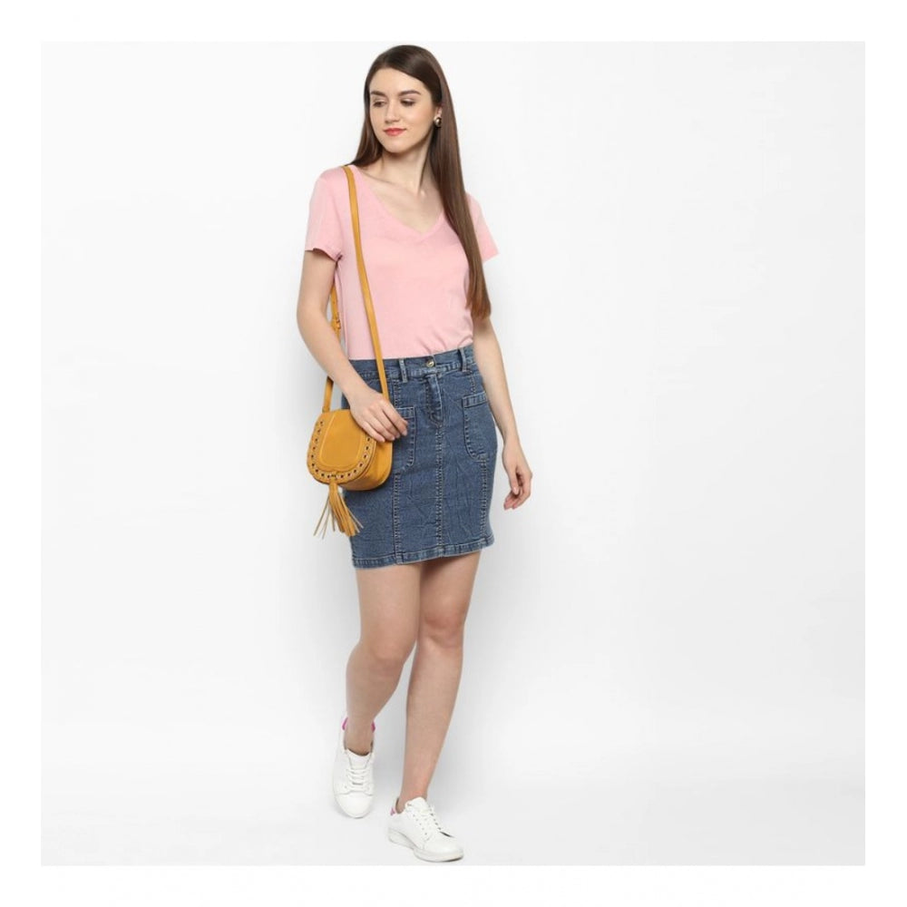 Fabulous Denim Front Pocket Buttoned Skirt