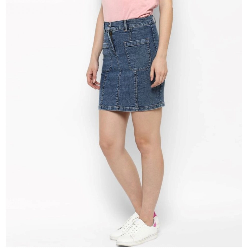 Fabulous Denim Front Pocket Buttoned Skirt