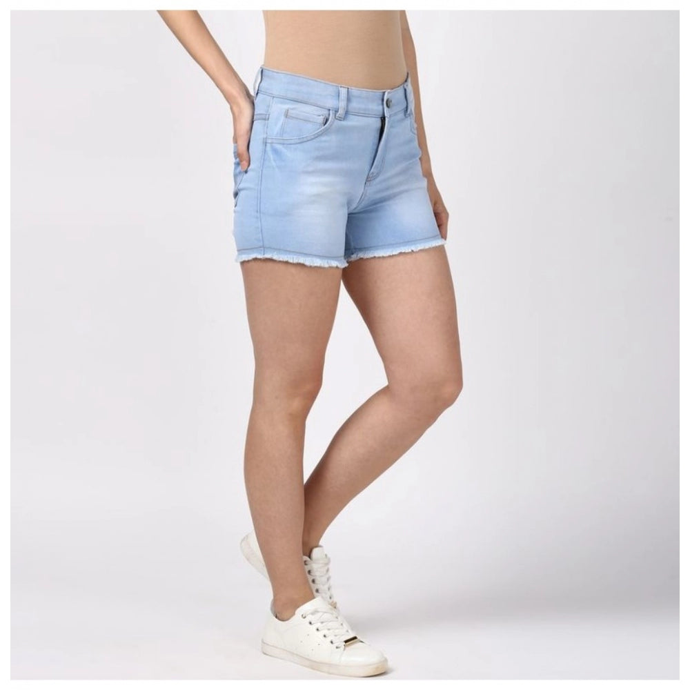 Superb Denim Solid Buttoned Shorts