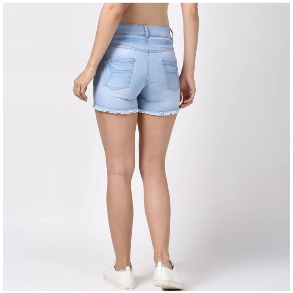 Superb Denim Solid Buttoned Shorts