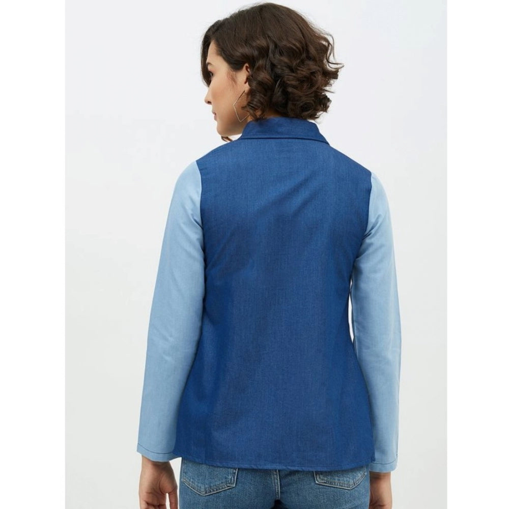 Fabulous Denim Patch Work Long Sleeves Standard Length Shirt