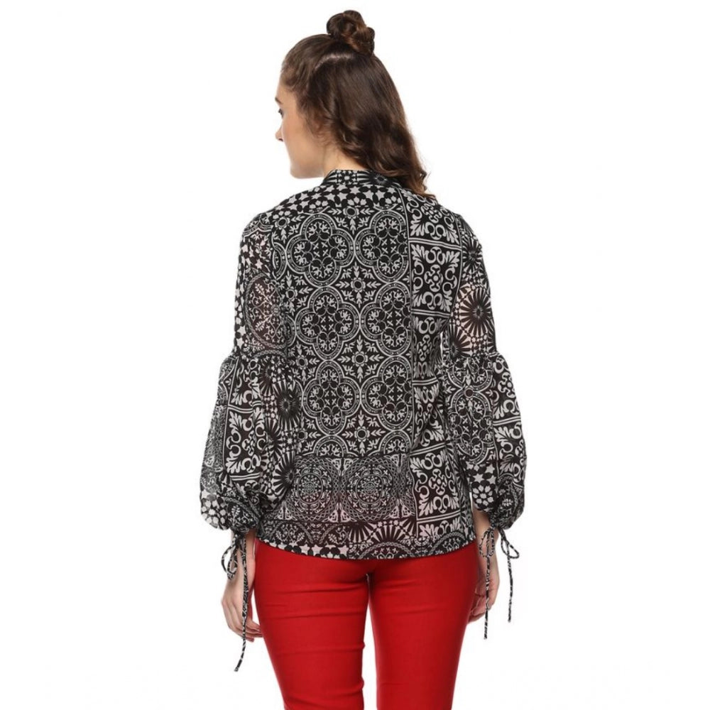 Dashing Polyester Printed Balloon Sleeve Top