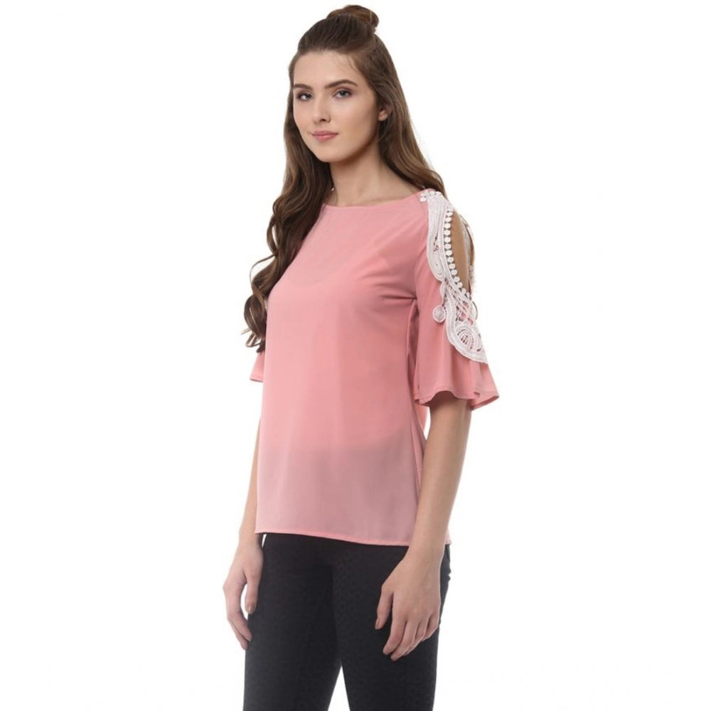 Appealing Polyester Lace Inserts Half Sleeve Top