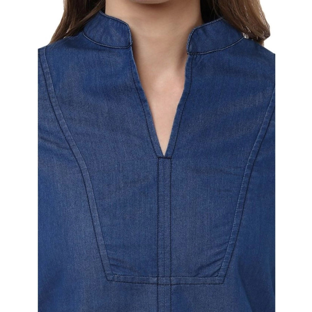 Superb Denim Solid Bell Sleeve Regular Top