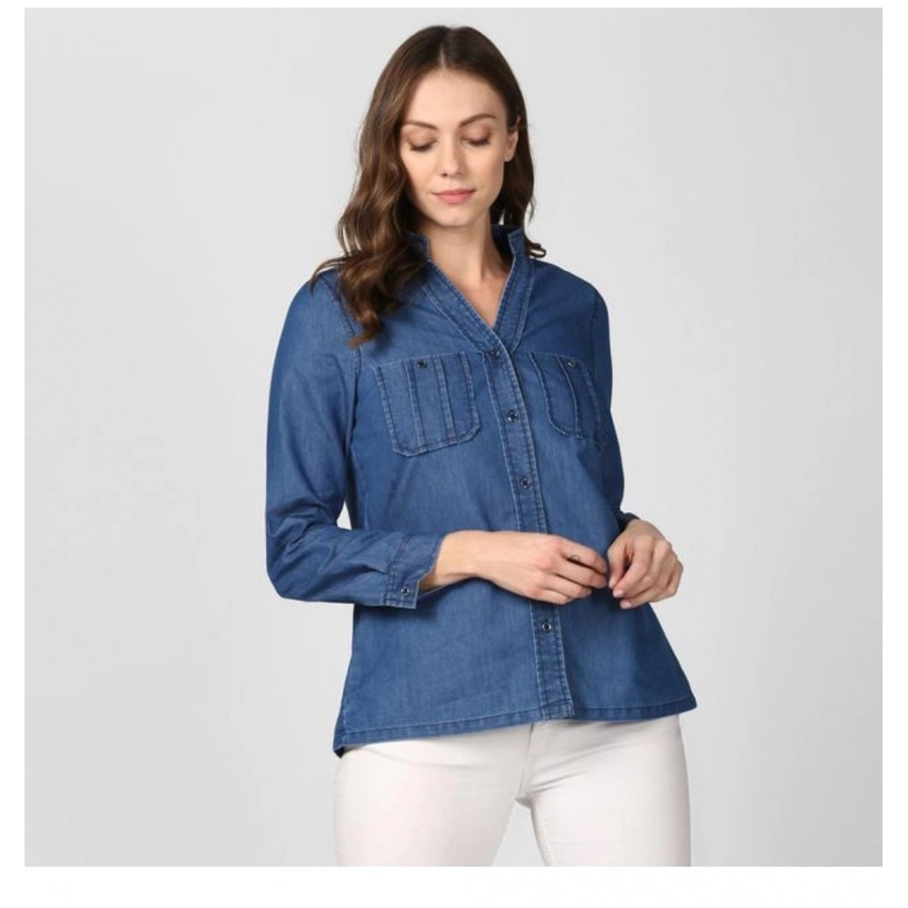 Glorious Denim Solid Long Sleeves Top