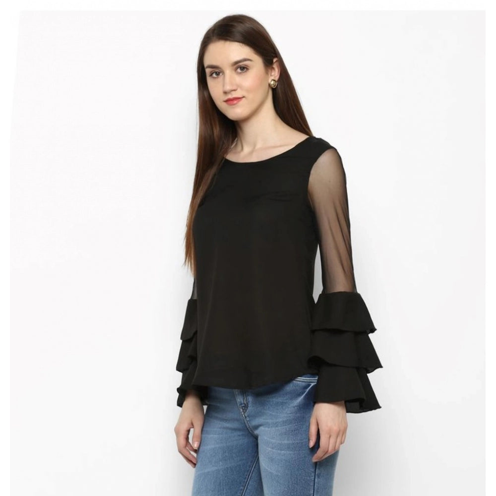 Modish Polyester Solid Tier Sleeve Top