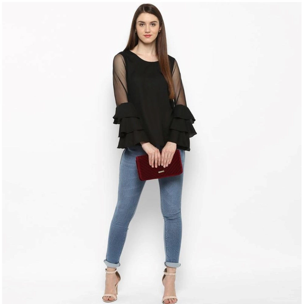 Modish Polyester Solid Tier Sleeve Top