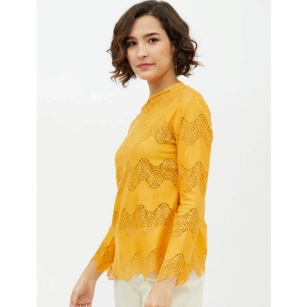 Fantastic Cotton Lace Inserts Long Sleeves Top