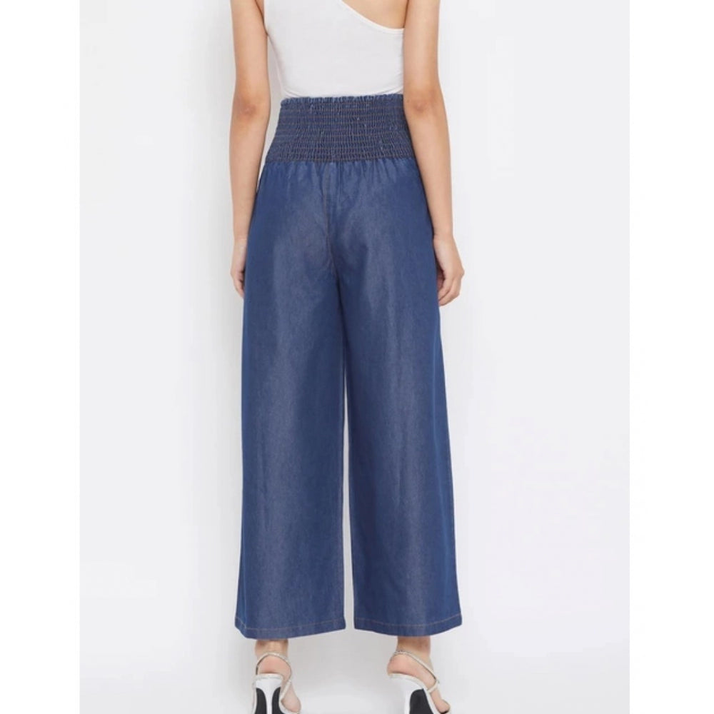 Glorious Denim Solid Smocked Trousers