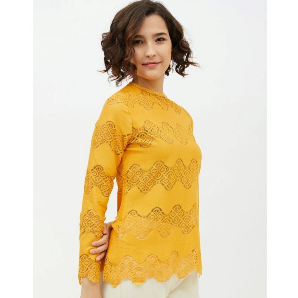 Fantastic Cotton Lace Inserts Long Sleeves Top