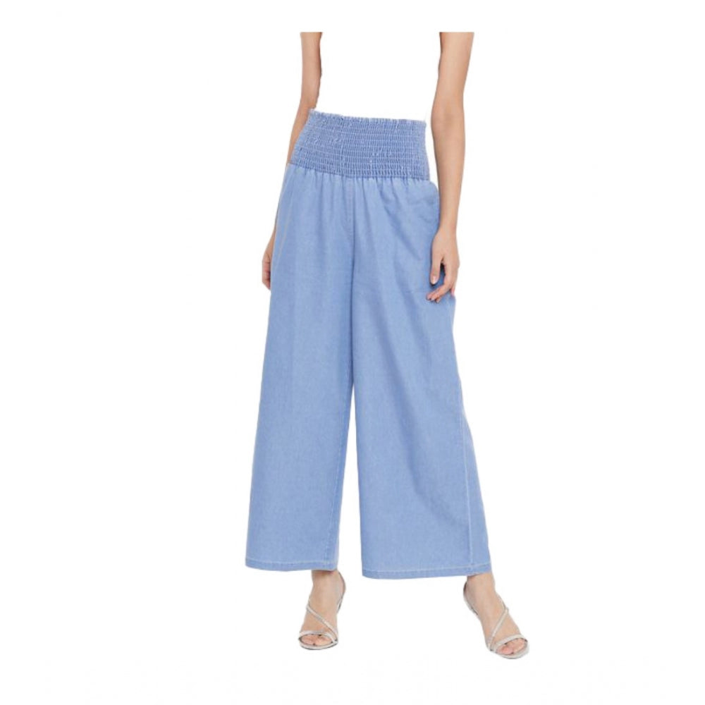 Glorious Denim Solid Smocked Trousers