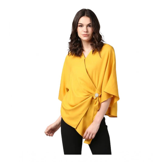 Exquisite Polyester Solid Cape Sleeve Top