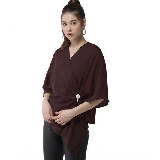 Exquisite Polyester Solid Cape Sleeve Top