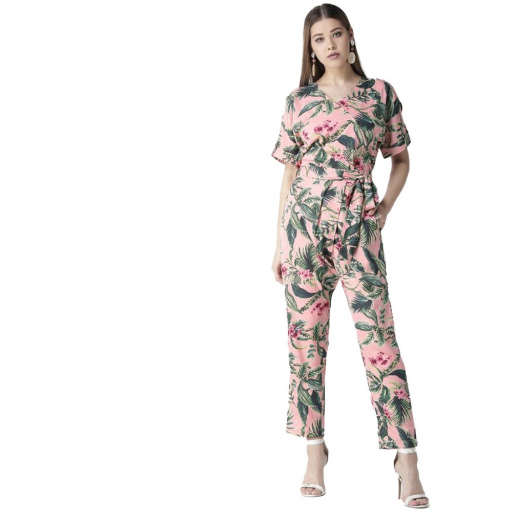 Sophisticated Polyester Floral Half Sleeve Jumpsuit