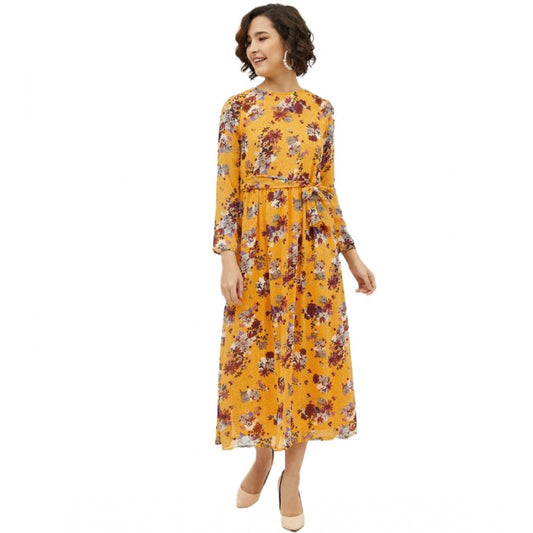 Sophisticated Polyester Floral Long Sleeves Calf length Dress