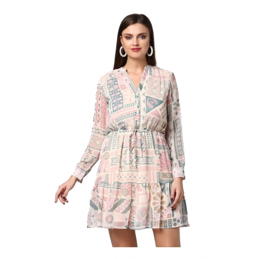 Dashing Polyester Printed Long Sleeves Above Knee Dress