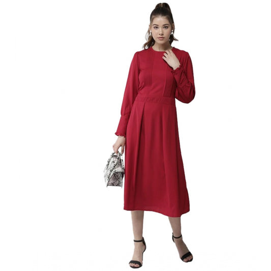 Appealing Polyester Pintuck Long Sleeves Below Knee Dress