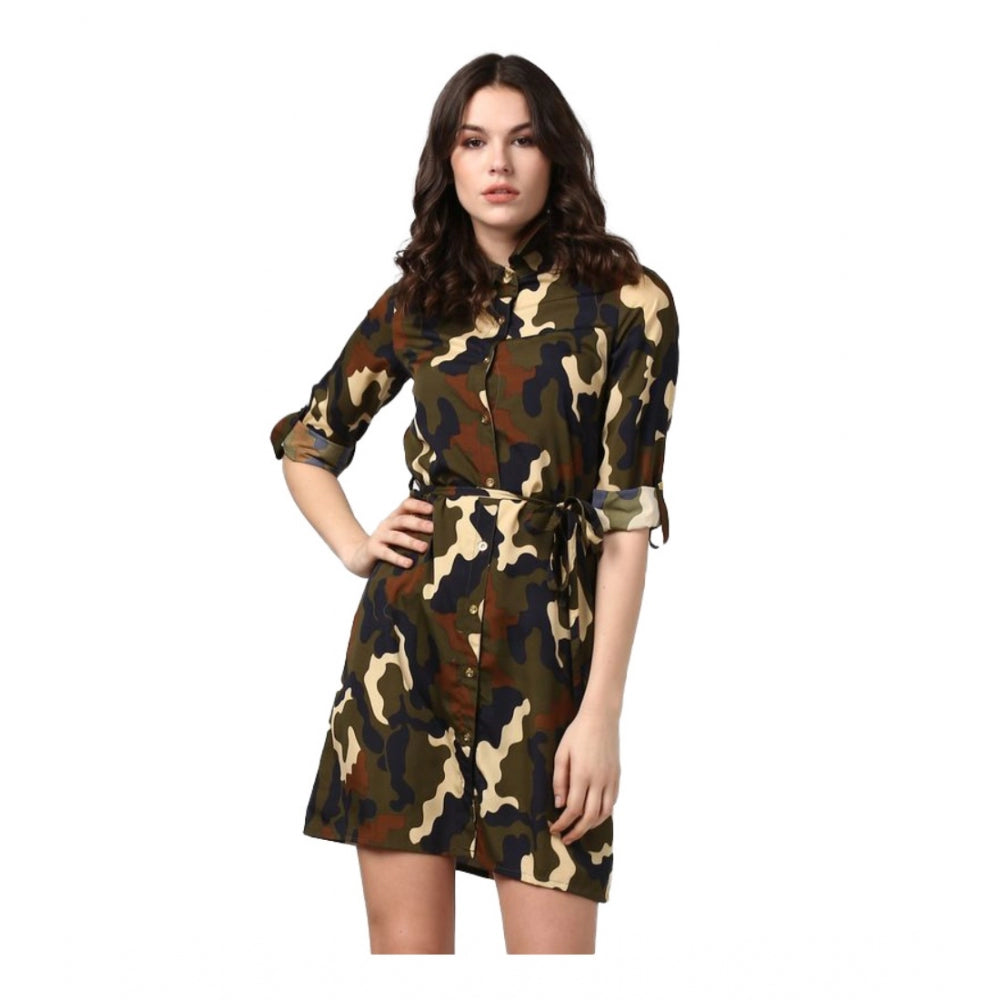 Luxurious Polyester Printed Roll Up Sleeve Tunic Top