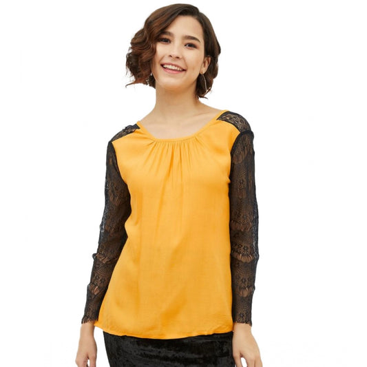 Snazzy Rayon Lace Inserts Long Sleeves Top