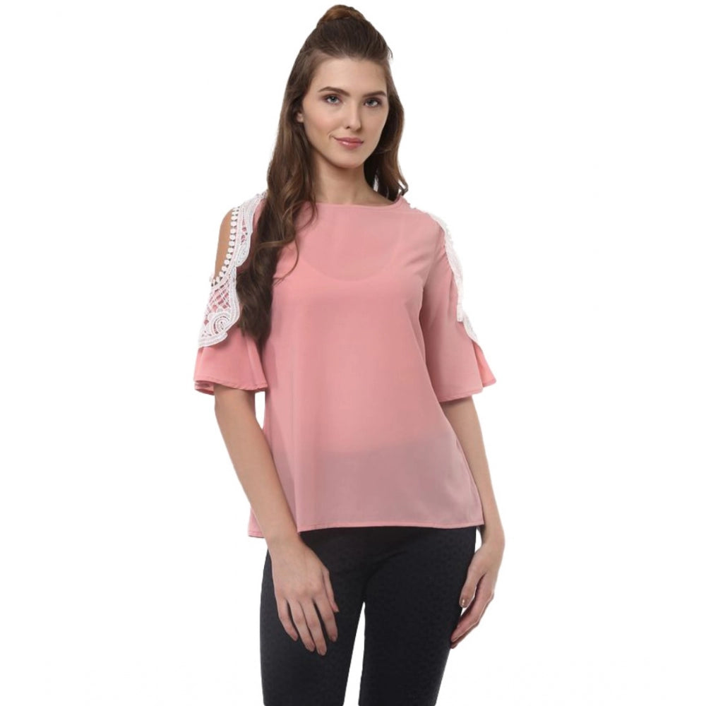 Appealing Polyester Lace Inserts Half Sleeve Top