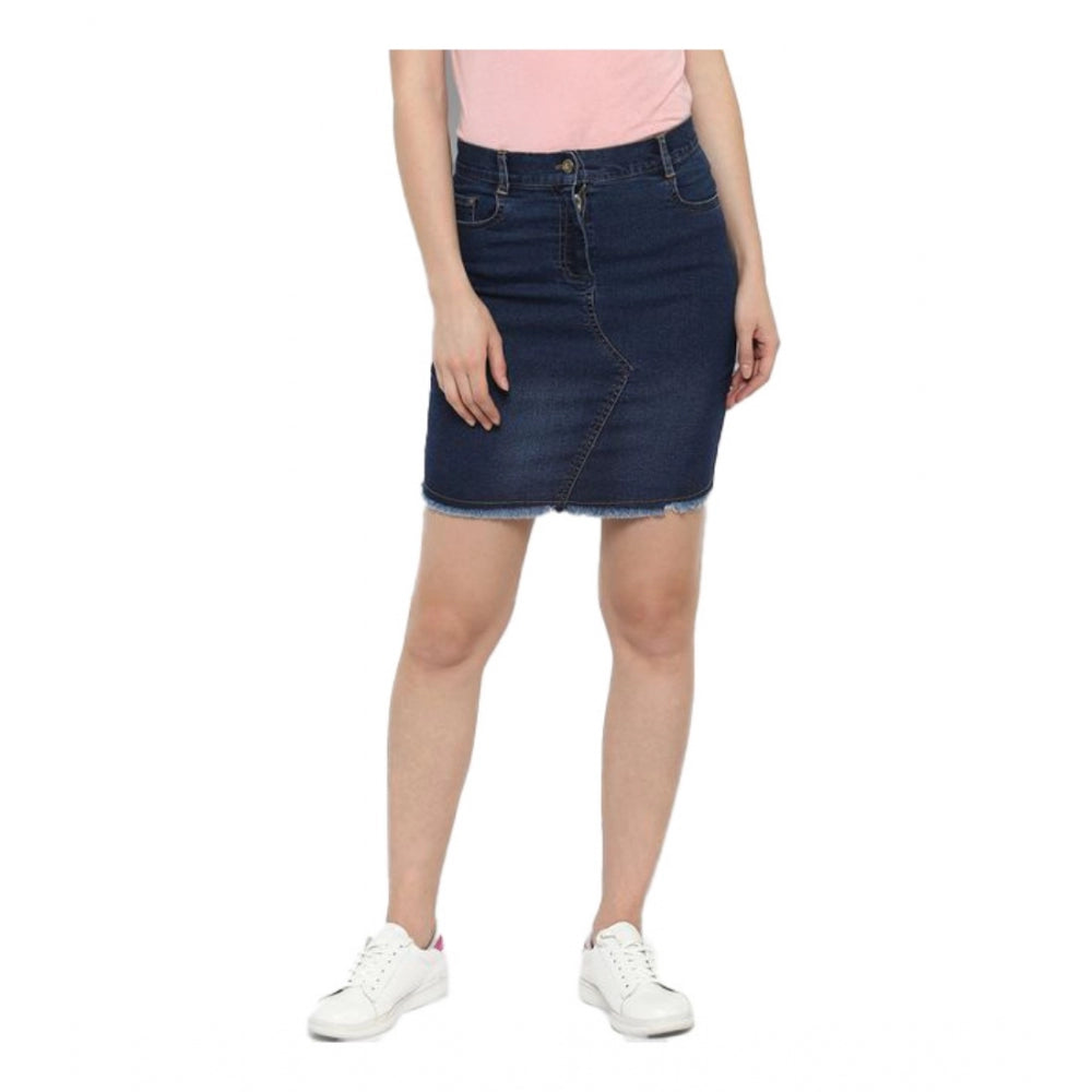 Glorious Denim Stitching Pattern Buttoned Skirt