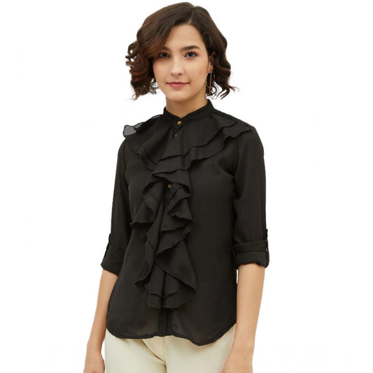 Exquisite Polyester Ruffled Long Sleeves Standard Length Shirt