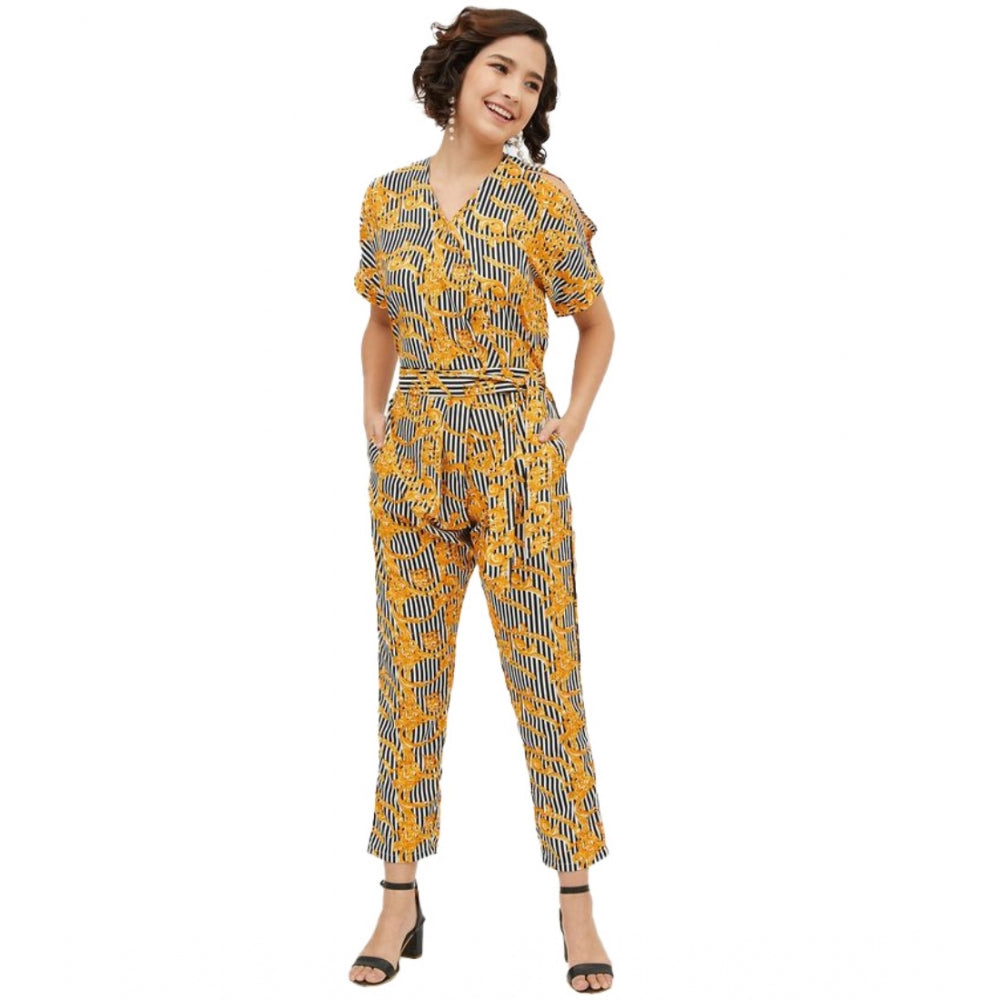 Dashing Polyester Printed Half Sleeve Long Jumpsuit