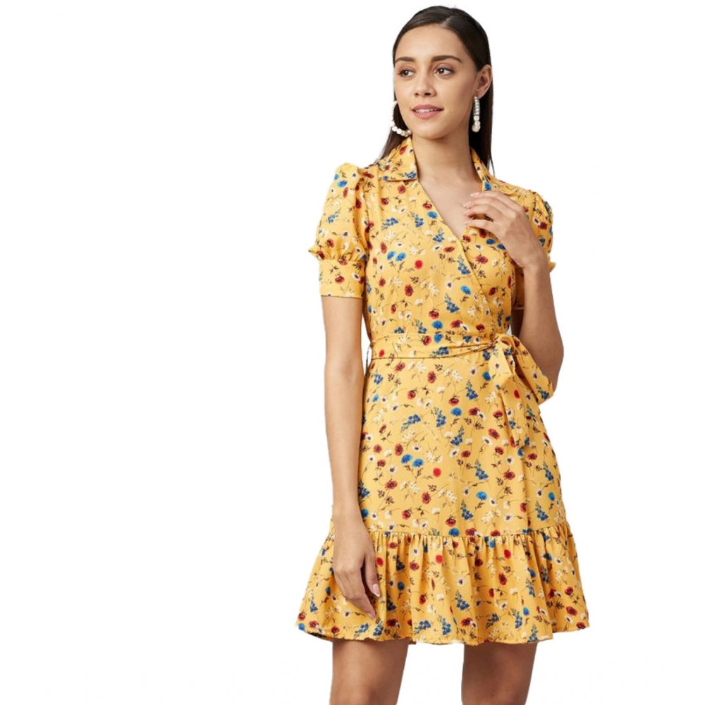 Appealing Polyester Floral Short Sleeve Above Knee Dress