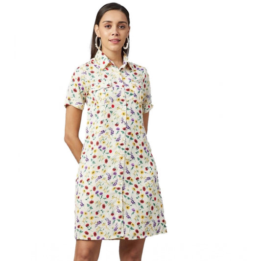 Appealing Polyester Floral Short Sleeve Above Knee Dress