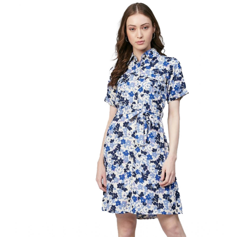 Appealing Polyester Floral Short Sleeve Above Knee Dress