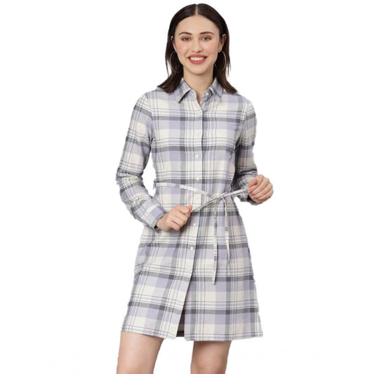 Fantastic Cotton Checkered Long Sleeves Above Knee Dress