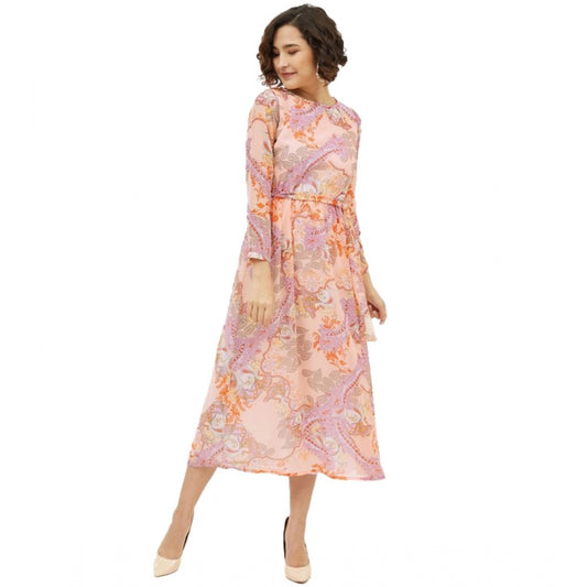 Dashing Polyester Printed Long Sleeves Calf length Dress